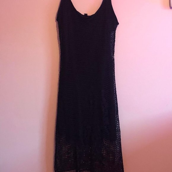 Guess size large Black Lace over Satin Spagetti Strap Dress - Picture 1 of 7